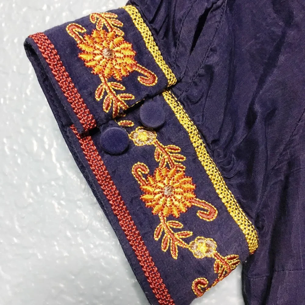 Aryn K Embroidered Button Cuff Silk Blend Top - Picture 3 of 5